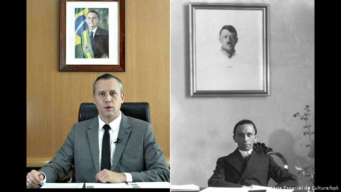 Fotomontage Brasiliens Kulturminister Roberto Alvim und Propagandaminister Joseph Goebbels (Secretária Especial da Cultura/bpk)