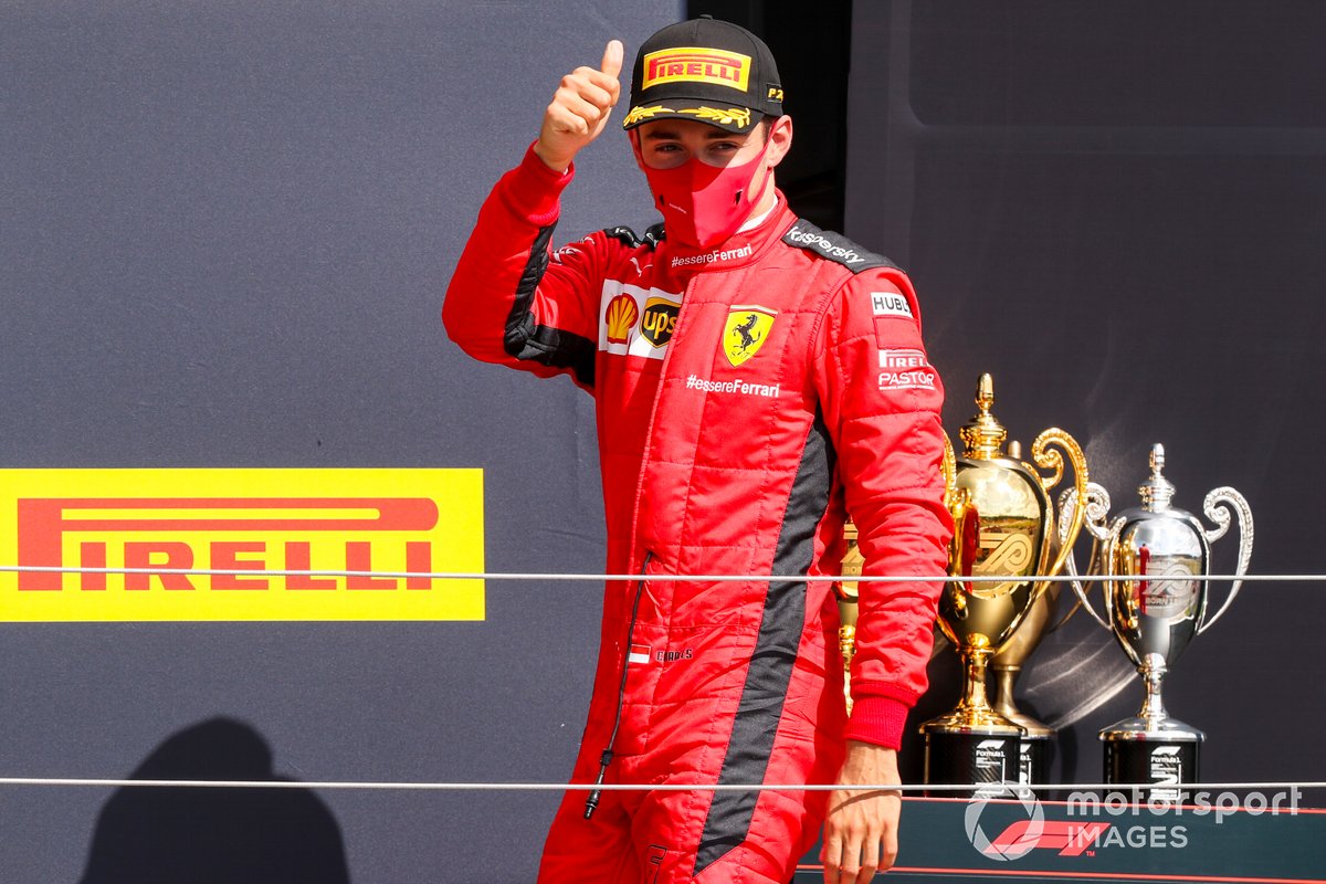 Charles Leclerc, Ferrari on the podium