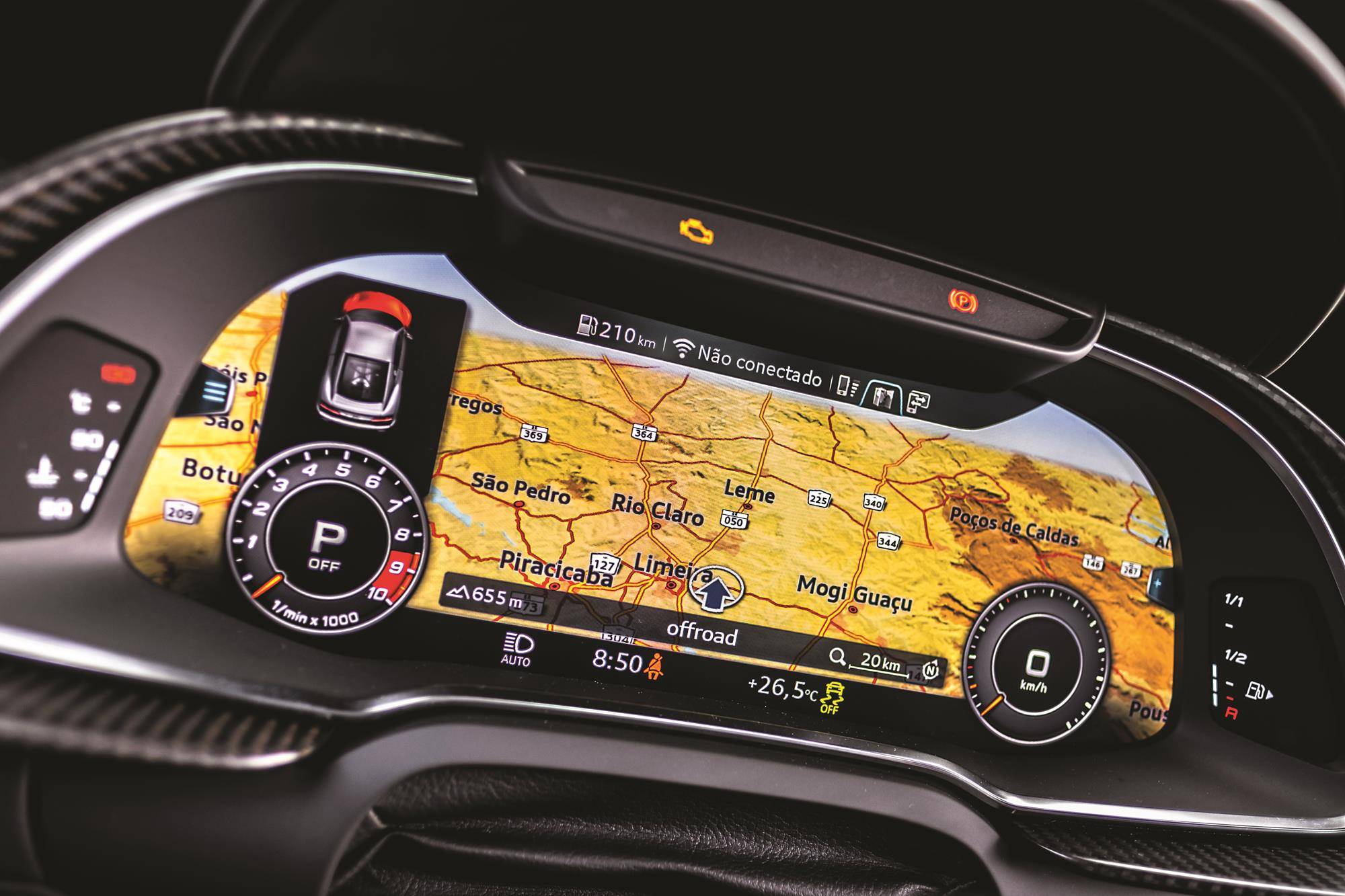Audi R8 V10 Performance 2020 amarelo quadro de instrumentos digital