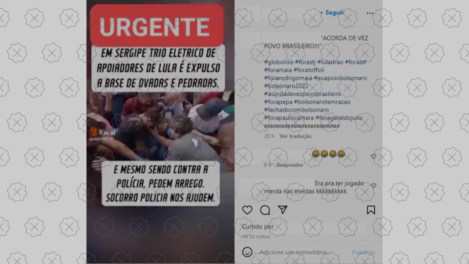 Print do Instagram com desinformação sobre trio elétrico em Sergipe